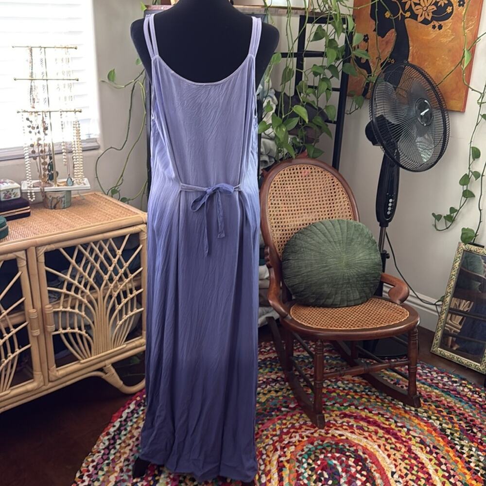 Raja Purple Ombré Floral Embroidered Button Up Back Tie Boho Hippie Maxi Dress - Picture 2 of 5